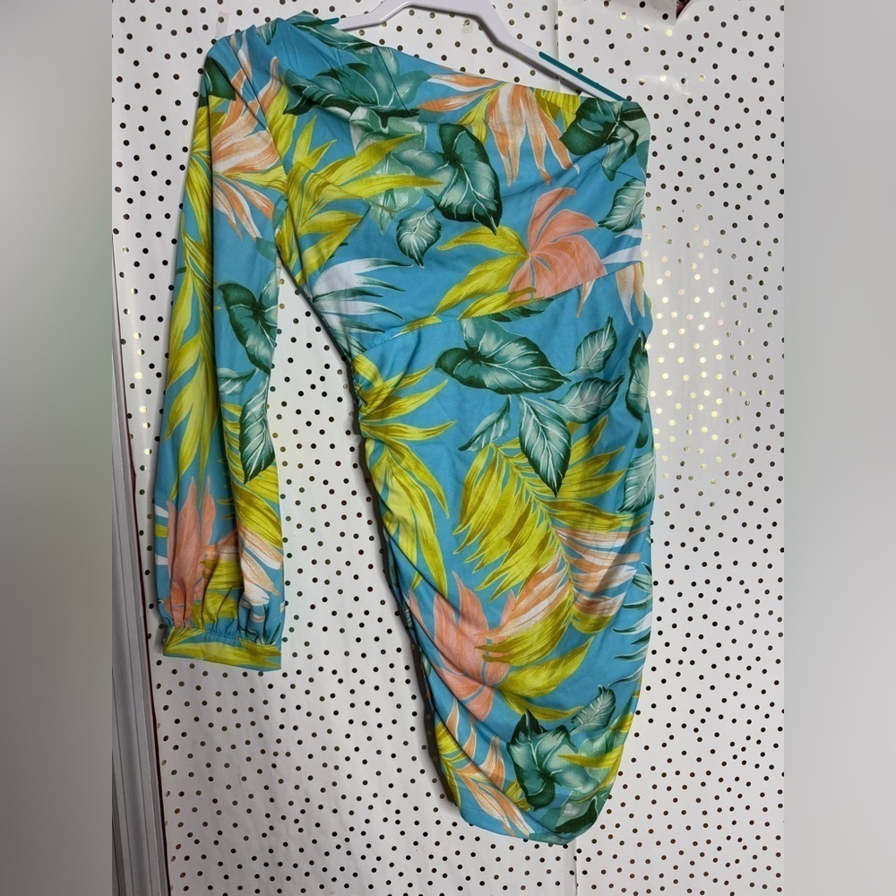 Tropical Print One-Shoulder Dress